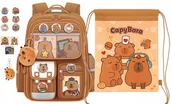 Plecaki worki - ZESTAW Plecak szkolny + WOREK dziecięcy KAPIBARA do szkoły DUŻY A4 JAKOŚĆ - miniaturka - grafika 1