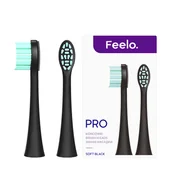 Końcówki do szczoteczek elektrycznych - Feelo PRO Black Soft Końcówki do szczoteczki sonicznej Feelo PRO czarne 2 sztuki - miniaturka - grafika 1