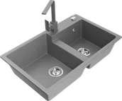 Zlewozmywaki z baterią - Mexen Tomas zlewozmywak granitowy 2-komorowy z baterią kuchenną Rita, szary - 6516-71-670300-71 - miniaturka - grafika 1