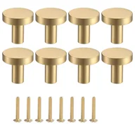 Klamki - 8 okrągłych mosiężnych klamek do drzwi z jednym otworem, 20 x 20 mm/złotych, w stylu vintage, do komody, toaletki, szafki lub kredensu, w komplecie z - miniaturka - grafika 1