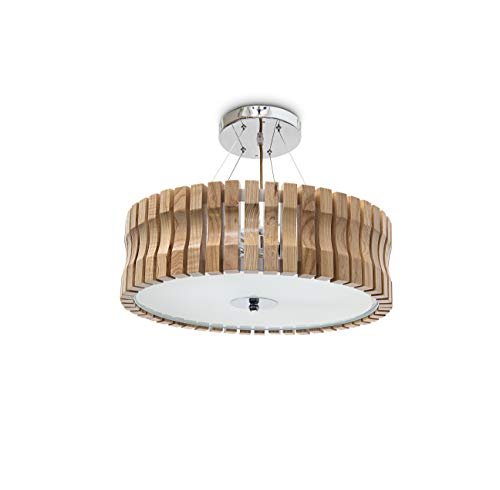 Relaxdays lampa sufitowa rinc duże, jasne drewno z mlecznego szkła zapewnia przyjemne światło, z regulacją wysokości, 5-ramienna, wys. = 14 cm D = 54 cm, naturalny 10018903