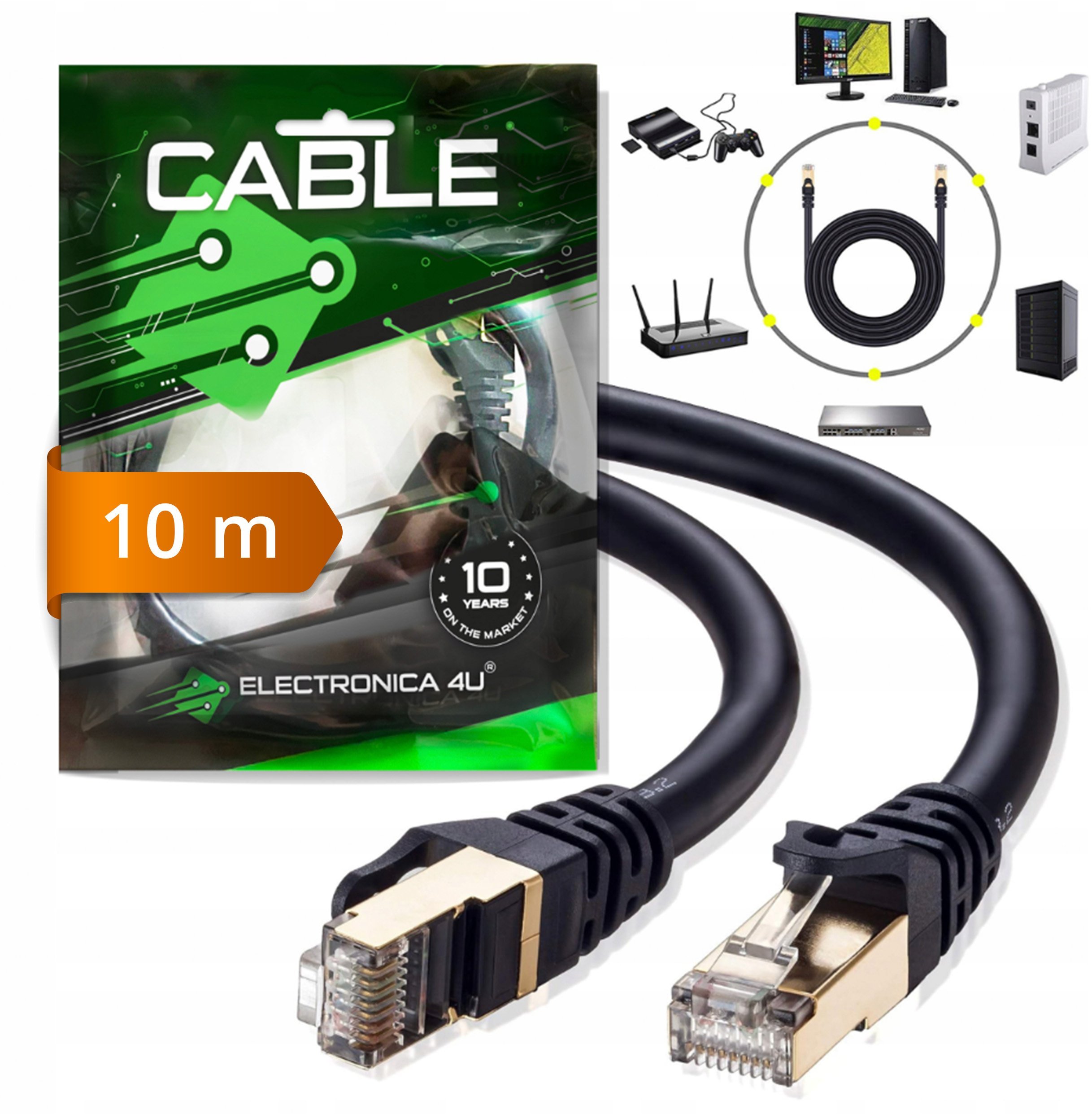 Ugreen Kabel sieciowy Ethernet RJ45 Cat7 kat 7 AWG26 10 Gb/s 600MHz 10m