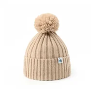Czapki damskie - Chłopięca czapka zimowa z pomponem beżowa - miniaturka - grafika 1