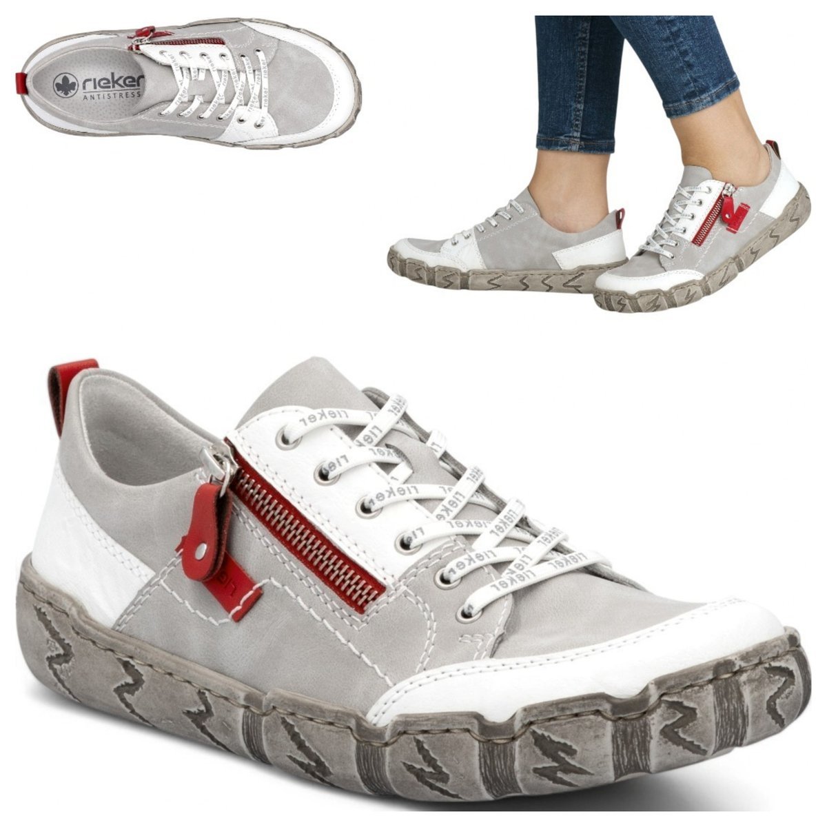 Półbuty Damskie Skórzane RIEKER L0302 Białe Sneakersy Sportowe Wsuwane Półbuty Damskie Skórzane 37 RIEKER L0302 Białe Sneakersy Sportowe Wsuwane