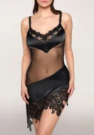 Bielizna nocna - Koszulka nocna asymetryczna z łączonych luksusowych materiałów Fifi 01 Poupee Marilyn - POUPEE - miniaturka - grafika 1