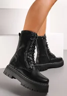 Botki damskie - Czarne Sznurowane Botki Workery na Grubej Podeszwie Isolte - miniaturka - grafika 1