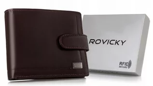 Portfele - Skórzany portfel męski z systemem RFID zamykany na zatrzask - Rovicky - grafika 1