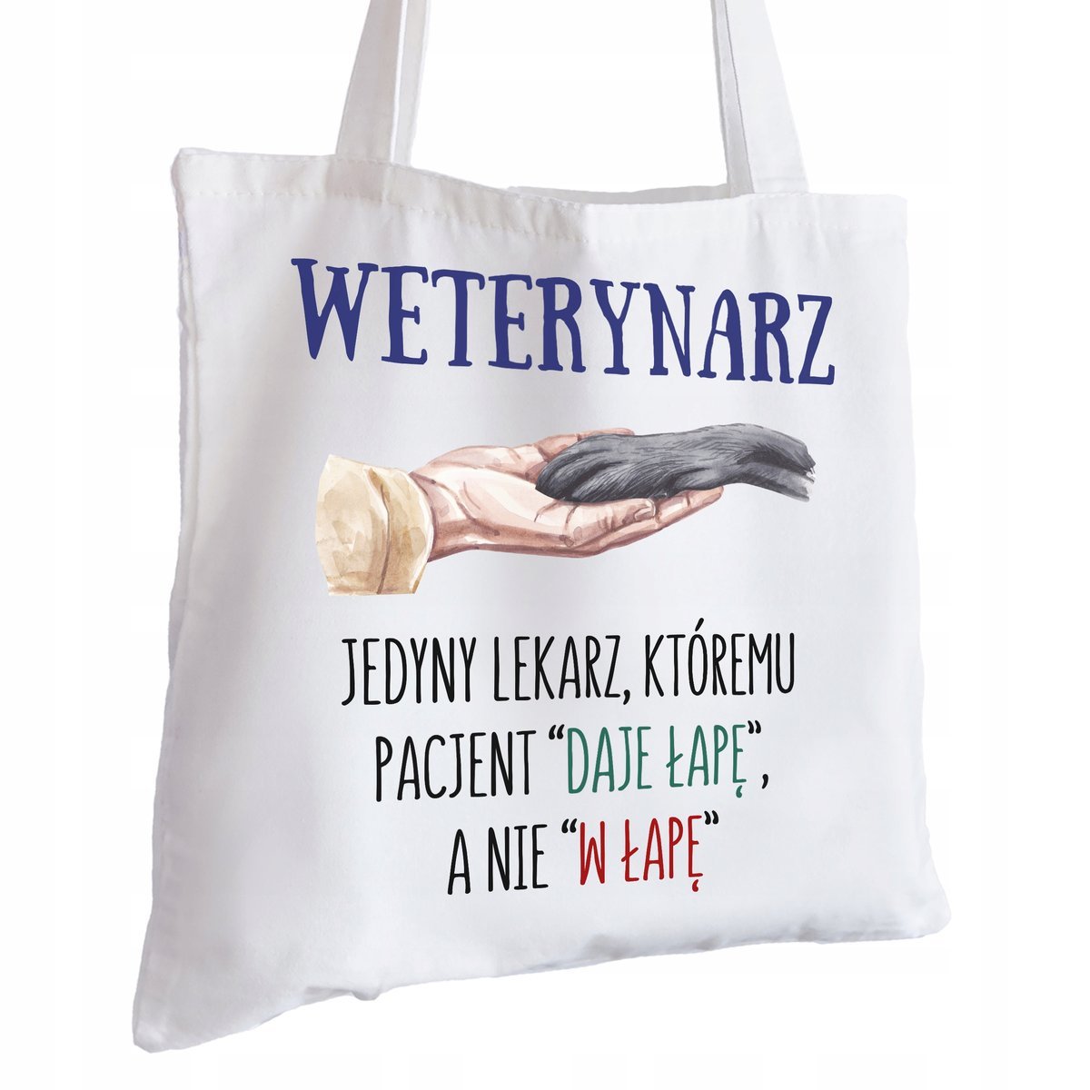 Torba Bawełniana biała dla Weterynarza Na Prezent ekologiczna Trwały Nadruk