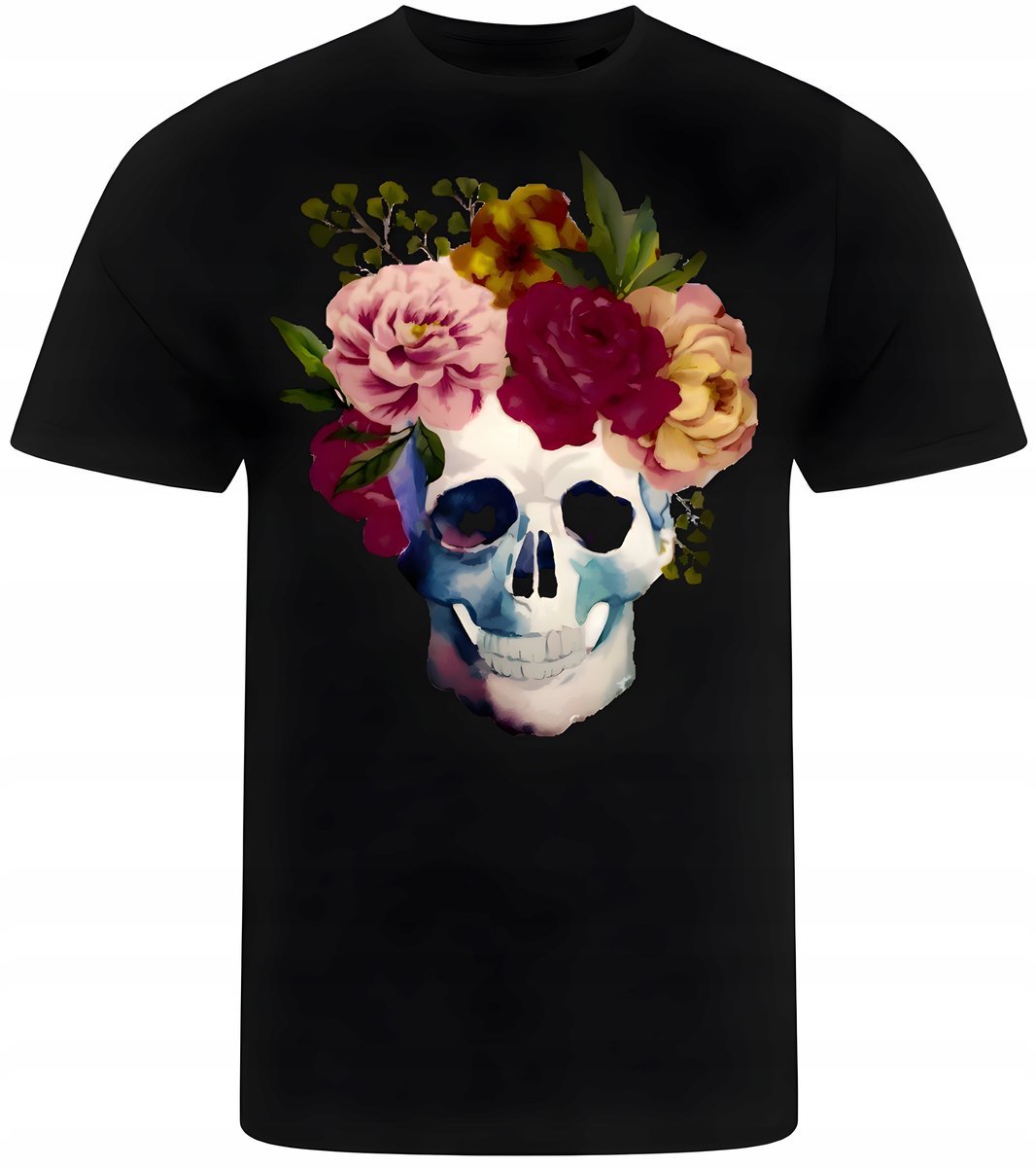 KOSZULKA MĘSKA NADRUK CZASZKA Z CZASKĄ KWIATY PREZENT PREMIUM S