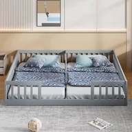 Łóżka dla dzieci i młodzieży - Łóżko dziecięce 2 x 90 x 200 cm z barierkami i stelażem z listew - Drewno sosnowe + MDF - Styl prosty - Szare (bez materaca) - miniaturka - grafika 1