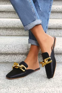 Czarne klapki Casu ze złotym łańcuchem T500P - Klapki i japonki damskie - miniaturka - grafika 1