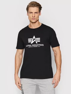 Koszulki męskie - Alpha Industries T-Shirt Basic Reflective Print 100501RP Czarny Regular Fit - grafika 1