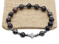 Bransoletki - Bransoletka różaniec na rękę jaspis brązowo czarny sakwa - miniaturka - grafika 1