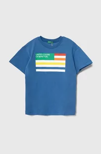 United Colors of Benetton t-shirt bawełniany dziecięcy kolor niebieski z nadrukiem - Koszulki dla chłopców - miniaturka - grafika 1