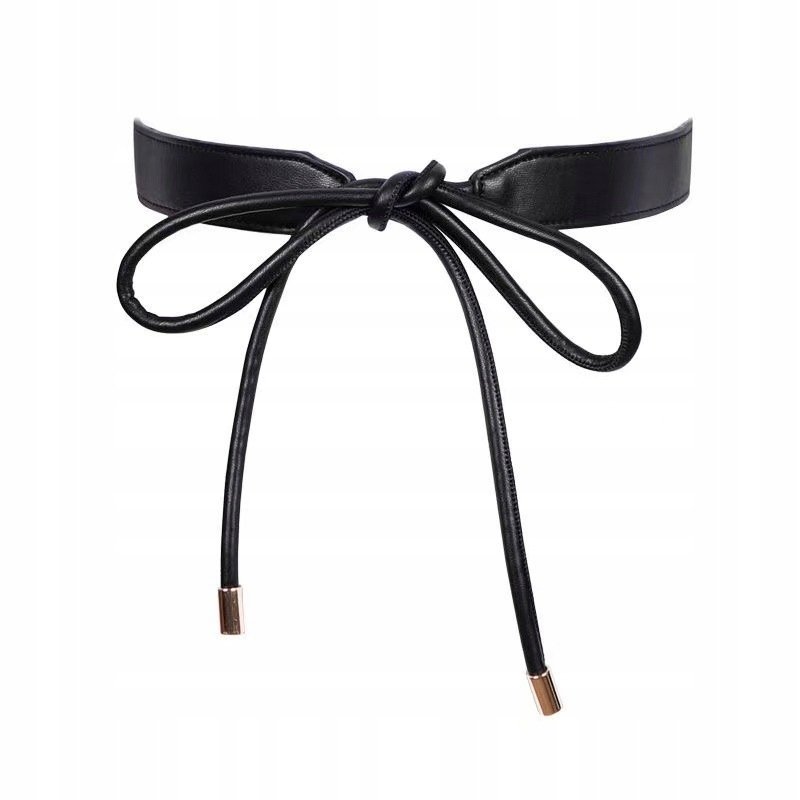 czarny PASEK damski skórzany modny wiązany w talii elegancki dodatek pani