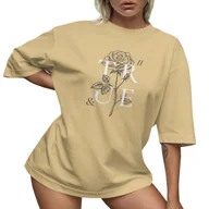 Koszulki i topy damskie - T-SHIRT OVERSIZE LUŹNA KOSZULKA RÓŻA BASIC S SUKIENKA JAKOŚĆ - miniaturka - grafika 1