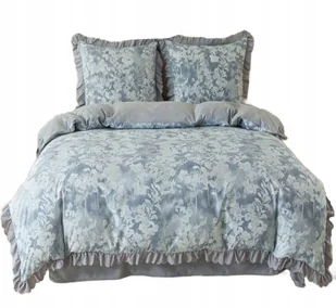 Pościel z falbanką 160x200 mikrofibra Cotton World 3 części szara w kwiaty - Pościel - miniaturka - grafika 1