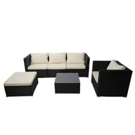 Meble ogrodowe - Zestaw z polirattanowym wykończeniem Brescia, zestaw ogrodowy, zestaw wypoczynkowy, sofa, zestaw lounge ~ czarny, poduszki w kolorze kremowym - miniaturka - grafika 1