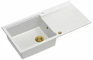 Zlewozmywaki - Quadron Zlewozmywak granitowy jednokomorowy 100x50x21,5 cm z ociekaczem EVAN 146 XL GRANITEQ SNOW WHITE ze złotym odpływem - miniaturka - grafika 1