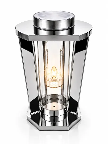 Znicz Solarny LED Szklany Premium Lampion Na Grób Srebro Kapliczka 30 cm LS-6