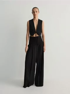 Spodnie damskie - Reserved - Szerokie spodnie z wysokim stanem z wiskozy - czarny - grafika 1