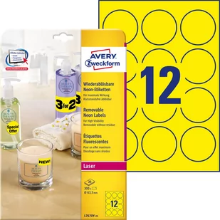 Avery Zweckform Etykiety papierowe okrągłe 63,5mm ZWECKFORM usuwalne neon żółte 25 arkuszy 300 etykiet / L7670Y-25/ ZW574-6 - Etykiety do drukarek - miniaturka - grafika 1