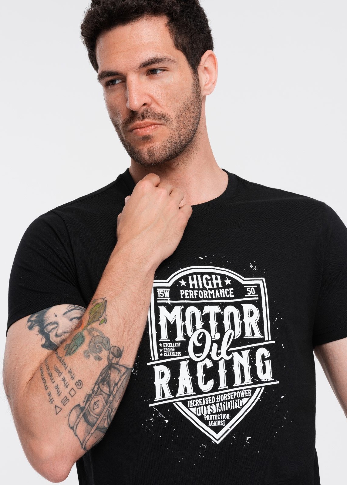 Ombre T-shirt męski z nadrukiem w stylu motocyklowym czarny V1 OM-TSPT-0125 S