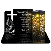 Lampiony i znicze - ZNICZ SOLARNY LED WIECZNY PODSTAWKA NA CMENTARZ GRÓB lampka Krzyż 3D DLA RODZICÓW - miniaturka - grafika 1