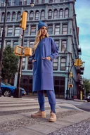 Bluzy damskie - M694 Długa bluza na zamek z rozcięciem - indygo (kolor indygo, rozmiar L) - miniaturka - grafika 1