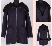 Kurtki damskie - KURTKA DAMSKA z KAPTUREM KOŻUSZEK POGRZEB ŻAŁOBA OKAZJA - miniaturka - grafika 1