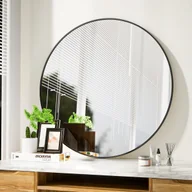 Lustra - Koonmi Okrągłe Lustro Ścienne 80 cm Łazienkowe Metalowa Czarna Rama 3 cm - miniaturka - grafika 1
