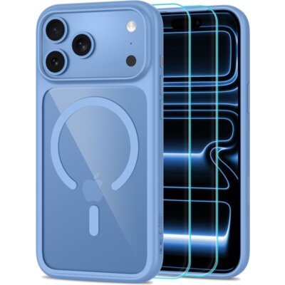 Etui TECH-PROTECT MagOne MagSafe CC do Apple iPhone 17 Pro/18 Pro Przezroczysto-niebieski + szkło hartowane Glass+ (2 szt.)