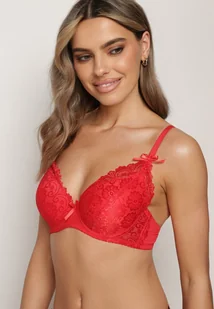 Czerwony Biustonosz Koronkowy Full Cup z Niewielką Kokardką Aelles - Biustonosze - miniaturka - grafika 1