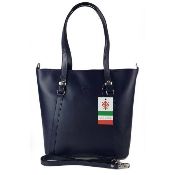 Klasyczna Włoska torebka skórzana na ramię mieści A4 ,Vera Pelle , Granatowa MVN14BS