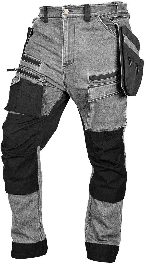 Neo Spodnie robocze DENIM, wzmocnienia Cordura, odpinane kieszenie kaburowe, szare, rozmiar L