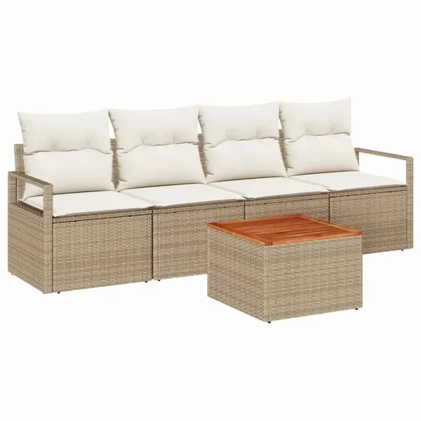 Zestaw Mebli Ogrodowych Modular, Rattan i Drewno, Beżowo-Biały, 55x55x37