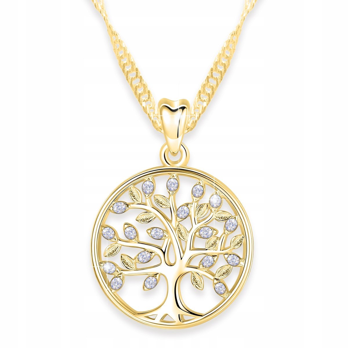 Złoty Naszyjnik z Drzewem Drzewo Cyrkonie Drzewko Życia Kryształ SREBRO 925