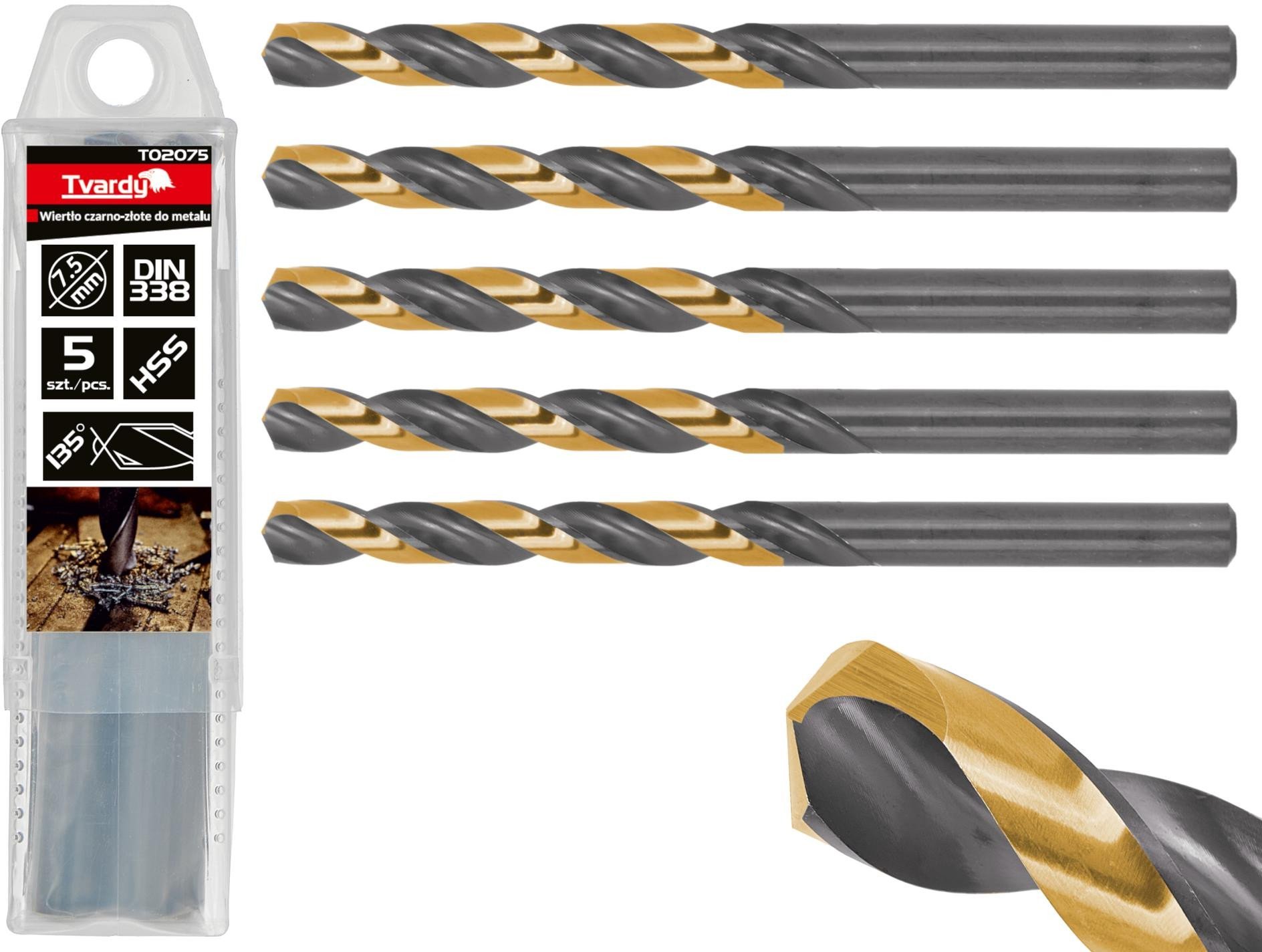 nan Wiertło czarno-złote do metalu HSS 7.50mm 5/50/500