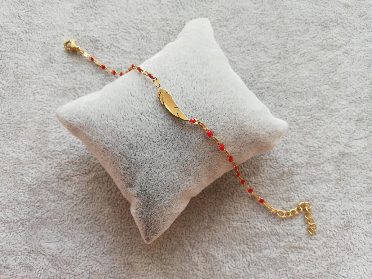 Bransoletka Czerwona Pióro Piórko , Złota Stal