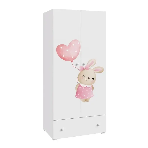 Szafa biała na ubrania dwudrzwiowa garderoba dziecięca nadruk Bunny STELLA