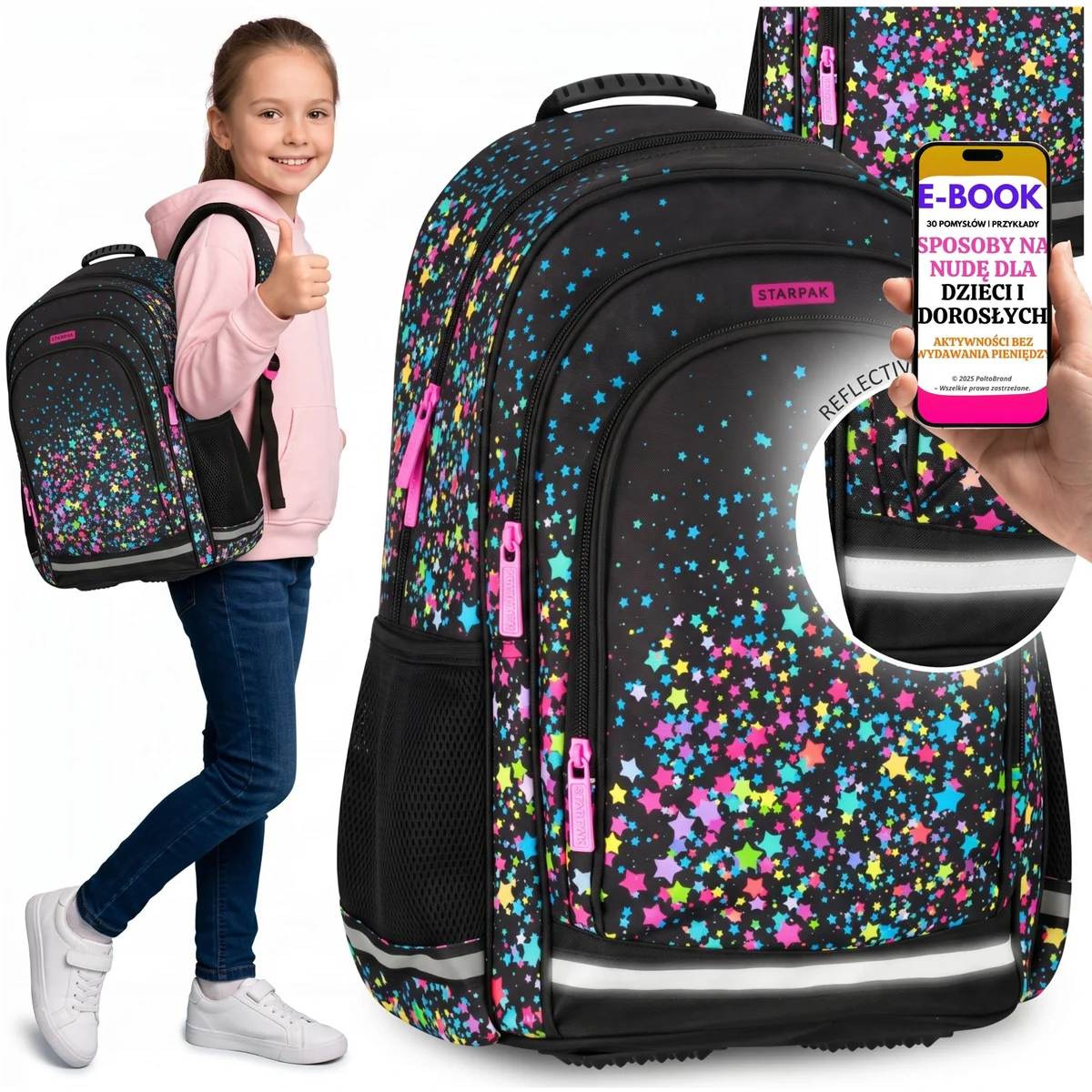 Plecak Starpak 552611 z Odblaskami Prezent dla Dziewczynki Miłośniczki Gwiazd + E-BOOK-3