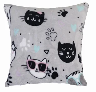 Poszewka Dekoracyjna Fluffy Friends 40X40 Jasnoszara Koty Kotki - Poszewki na poduszki - miniaturka - grafika 1