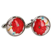 Spinki do mankietów i krawatów - Spinki do mankietów - haft kociewski (białe) - miniaturka - grafika 1