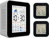 Stacje pogodowe - Termometr wewnętrzny i zewnętrzny, bezprzewodowa stacja pogodowa Tuya z 2 czujnikami, miernik wilgotności i temperatury, monitor prognozy w czasie rzeczywistym, obsługa budzika, daty i godziny - miniaturka - grafika 1