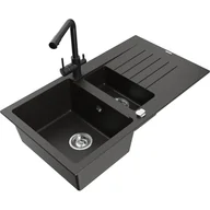 Zlewozmywaki z baterią - Mexen Matias zlewozmywak granitowy 1,5-komorowy z ociekaczem i baterią kuchenną Duero, czarny/złoty metalik - miniaturka - grafika 1