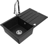 Zlewozmywaki z baterią - Mexen Bruno zlewozmywak granitowy 1-komorowy z ociekaczem i baterią kuchenną Elia, czarny - 6513-77-670101-00 - miniaturka - grafika 1