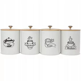 Komplet Pojemników Kawa Herbata Cukier Sól Biały / Bambus Zestaw 4 Sztuk - Herbata - miniaturka - grafika 1