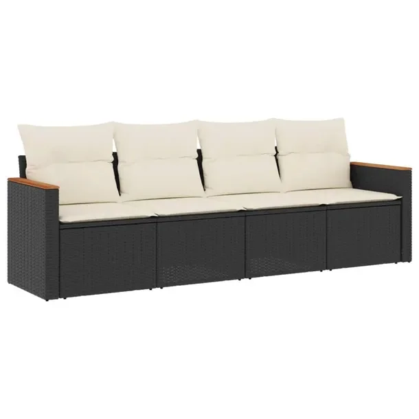 Zestaw mebli ogrodowych modułowych, czarny, rattan PE, 55 x 62 x 69 cm