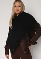 Apaszki i szaliki damskie - Czarny Trójkątny Szalik z Wiskozy i Bawełny z Frędzlami Vetirala - miniaturka - grafika 1