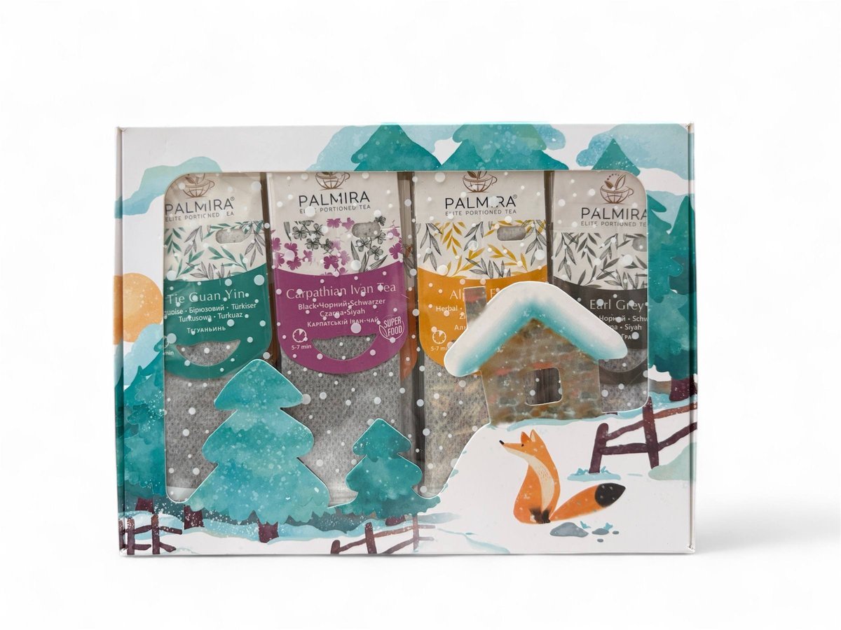 Świąteczny zestaw herbat PALMIRA „Lisek” duży – prezent, upominek, 22 saszetki, 11 smaków, święta, dla firm, do biura